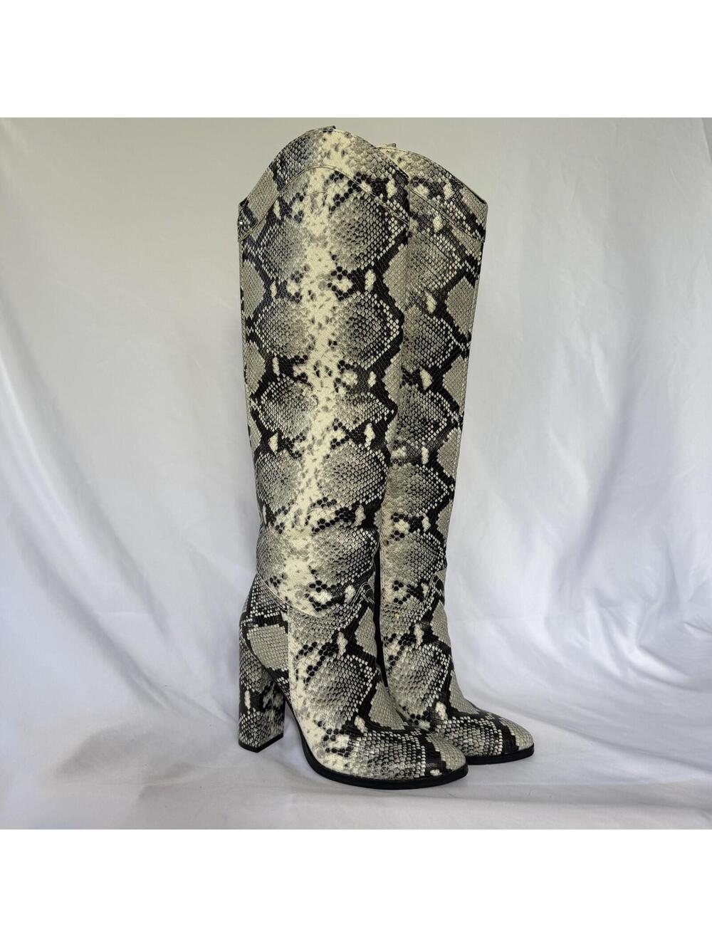 Guess Snakeskin Print Knee High Block Heel Boot Women's EU 37 US 7W Baddie